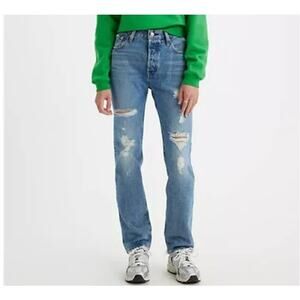 Levi's Premium 501 Light Wash Button Fly Distressed Jeans Women's size 25